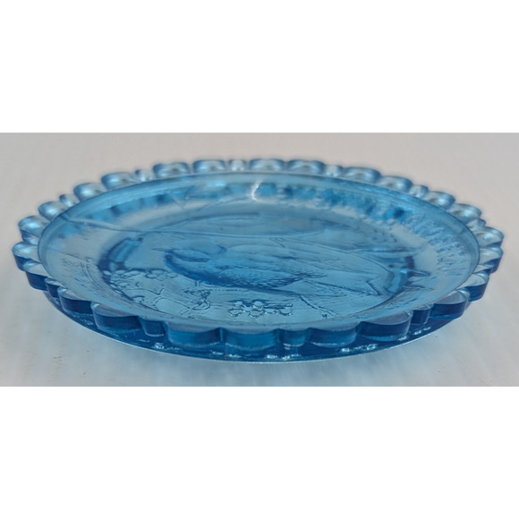 Evening Grosbeak Bird Glass Window Decor Pairpoint Cup Plate Blue Vintage 3.5" - Picture 5 of 7
